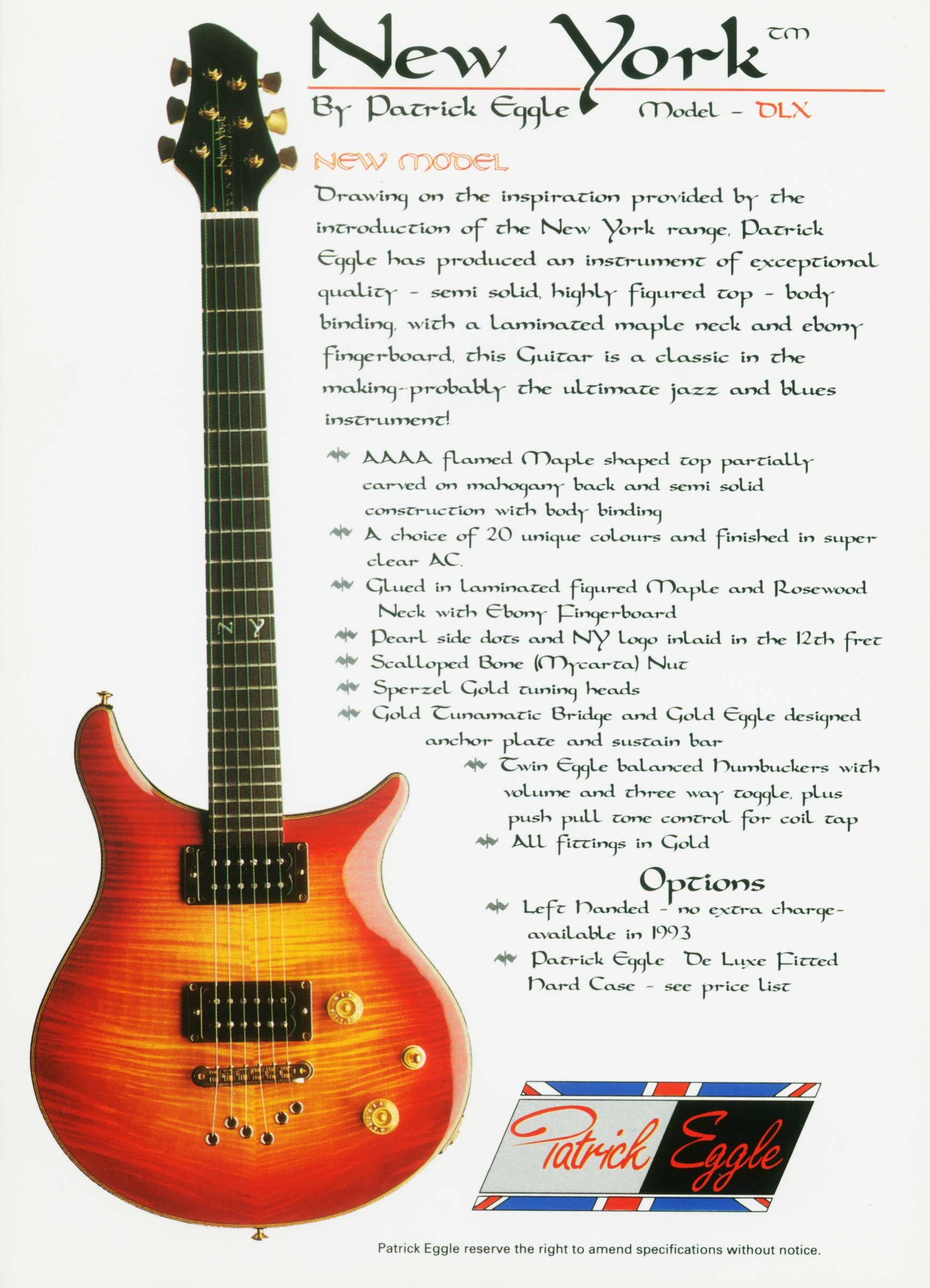 Patrick Eggle Guitars - 1992 Catalog